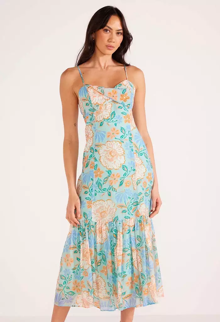 Strappy Midaxi Dress in Mint/Floral - Evelyn