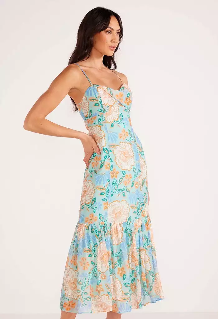 Strappy Midaxi Dress in Mint/Floral - Evelyn