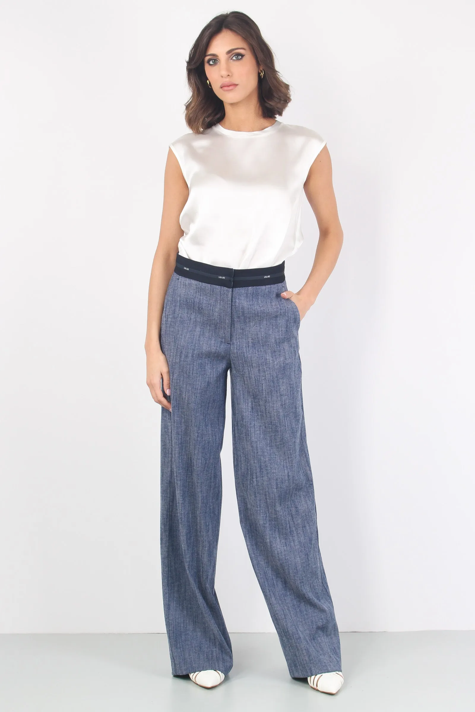 Stretch Denim Palazzo Pants