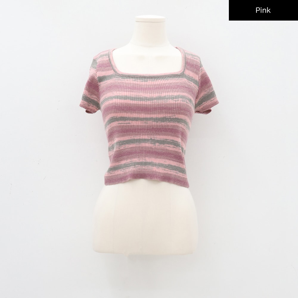 Striped Square Neck Cropped T-shirt, CA15 | Shop now!