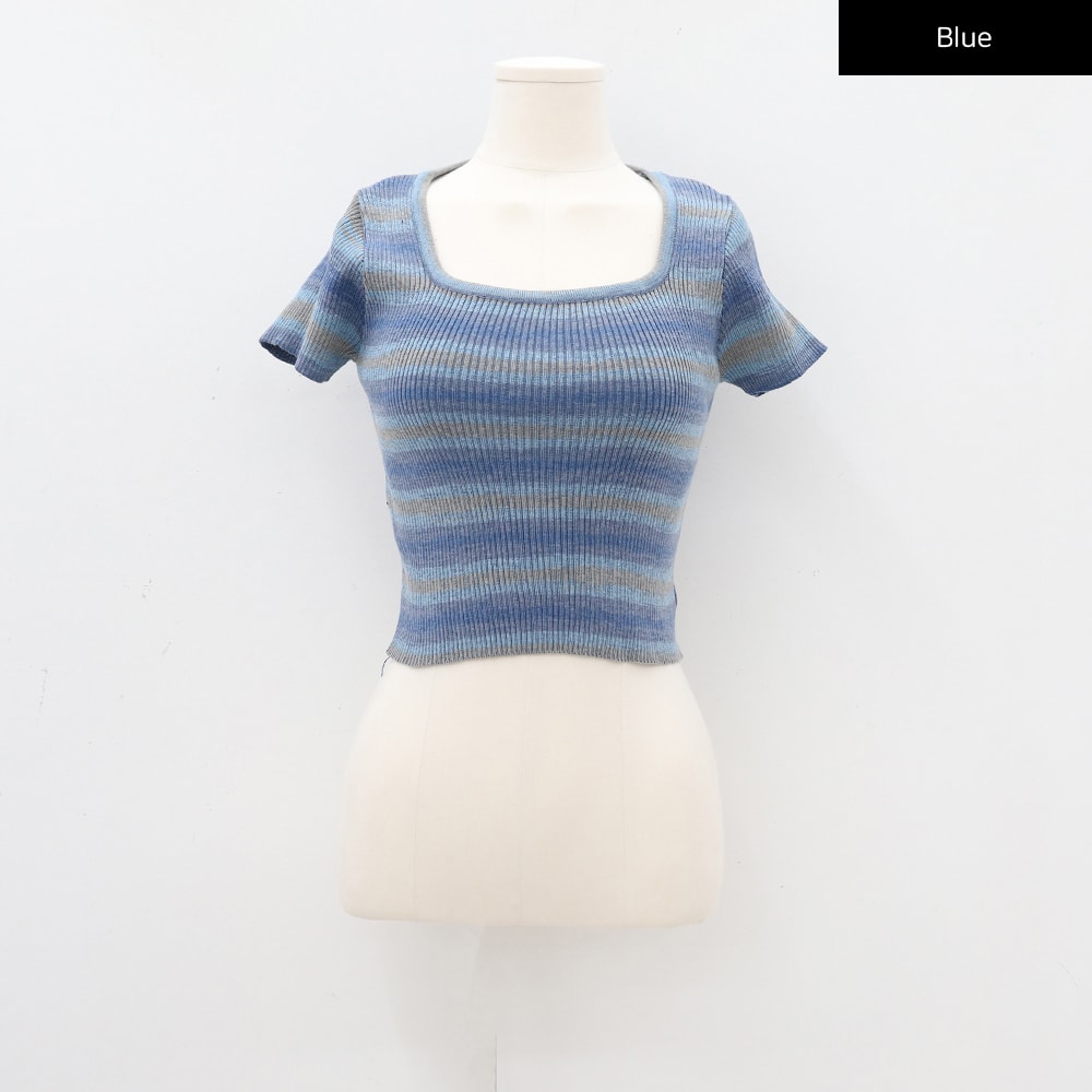 Striped Square Neck Cropped T-shirt, CA15 | Shop now!