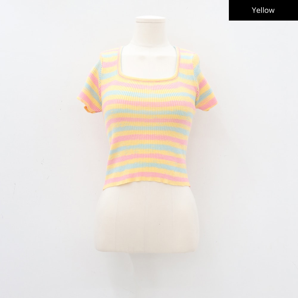 Striped Square Neck Cropped T-shirt, CA15 | Shop now!