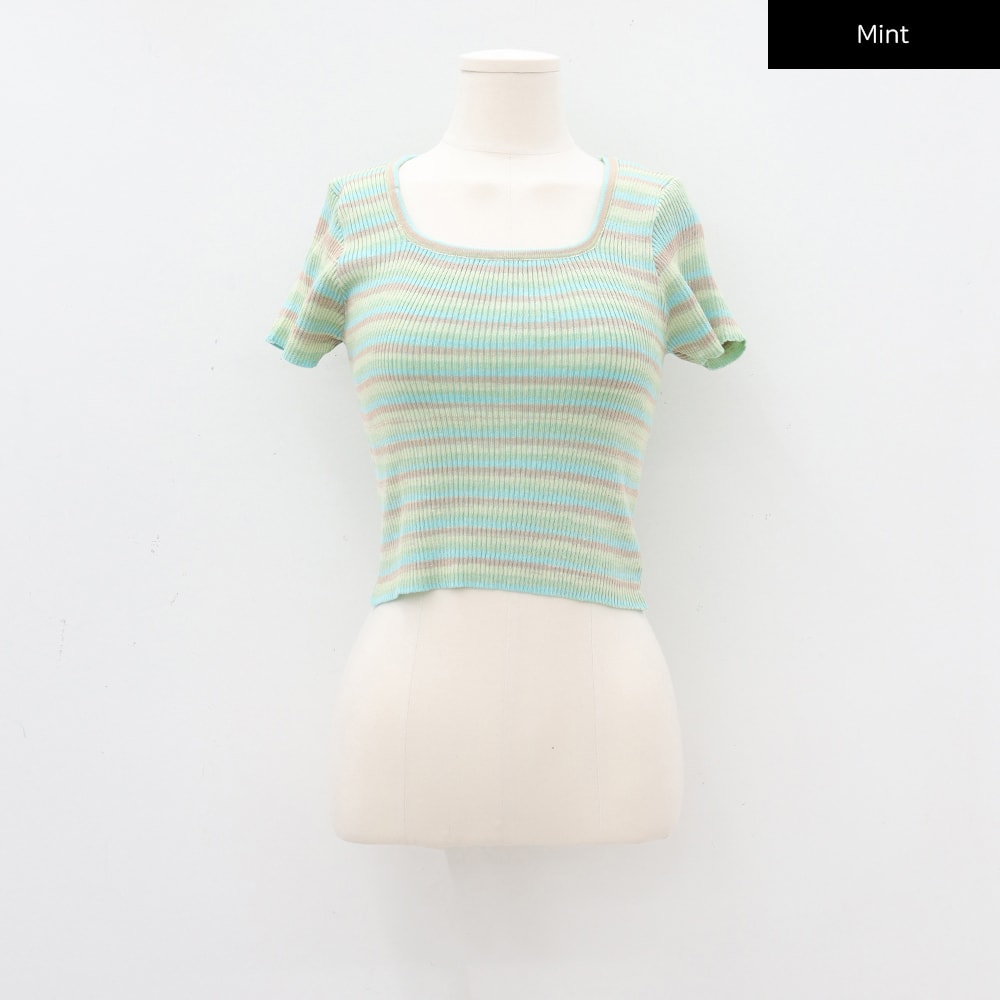 Striped Square Neck Cropped T-shirt, CA15 | Shop now!