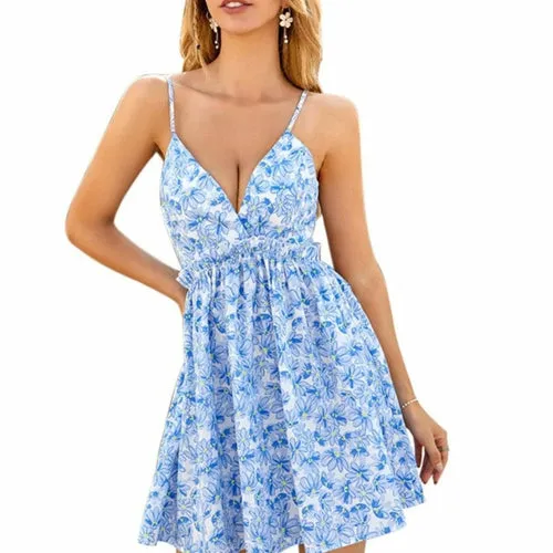 Summer Cinch Waist Mini Dress Spaghetti Strap