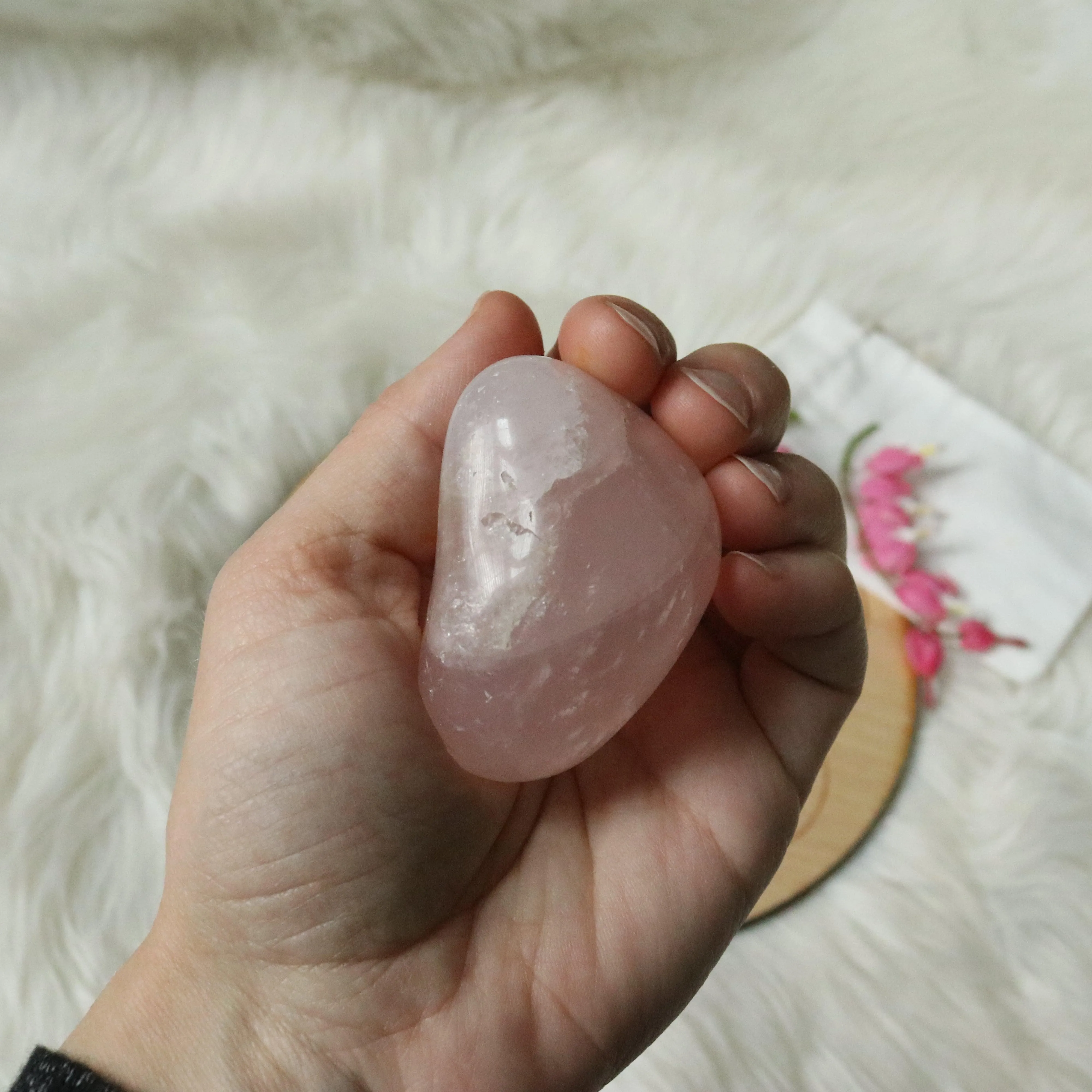 Sweet Pink Rose Quartz Stone, B Grade, Brazil, Medium Size, Hand Held, Palm Stone