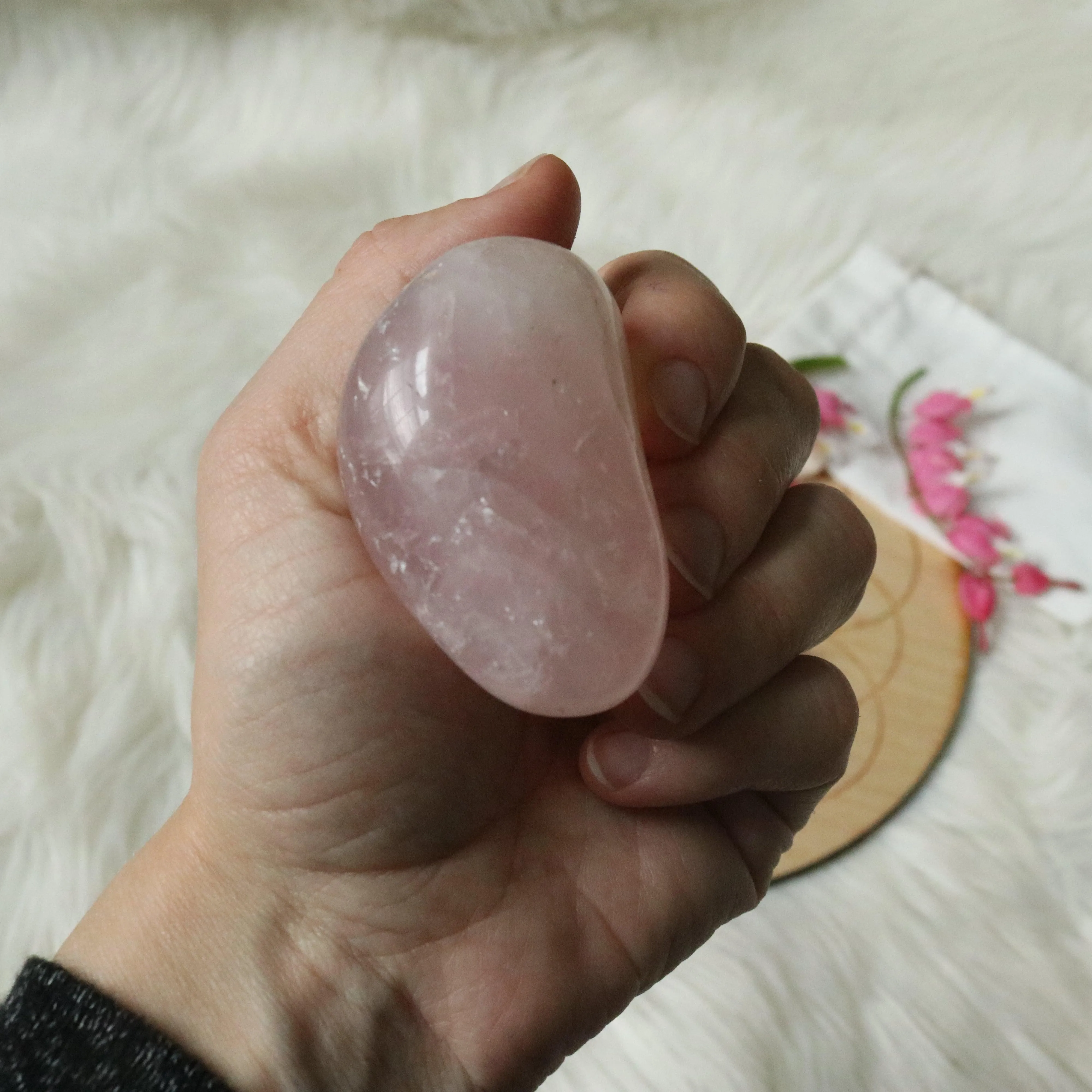 Sweet Pink Rose Quartz Stone, B Grade, Brazil, Medium Size, Hand Held, Palm Stone