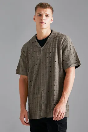 Open Stitch Button Down Knitted Shirt by boohooMAN UK