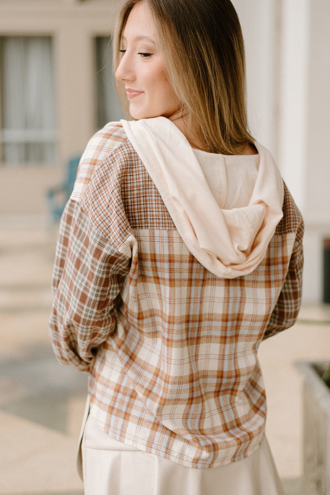 Taupe Plaid Hooded Flannel - Gray Checkered Hooded Flannel Shirt | Shop Now