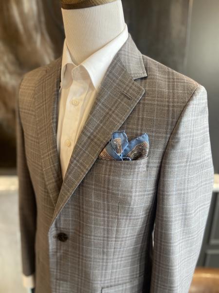 Taupe/Sky Blue Windowpane Sport Coat