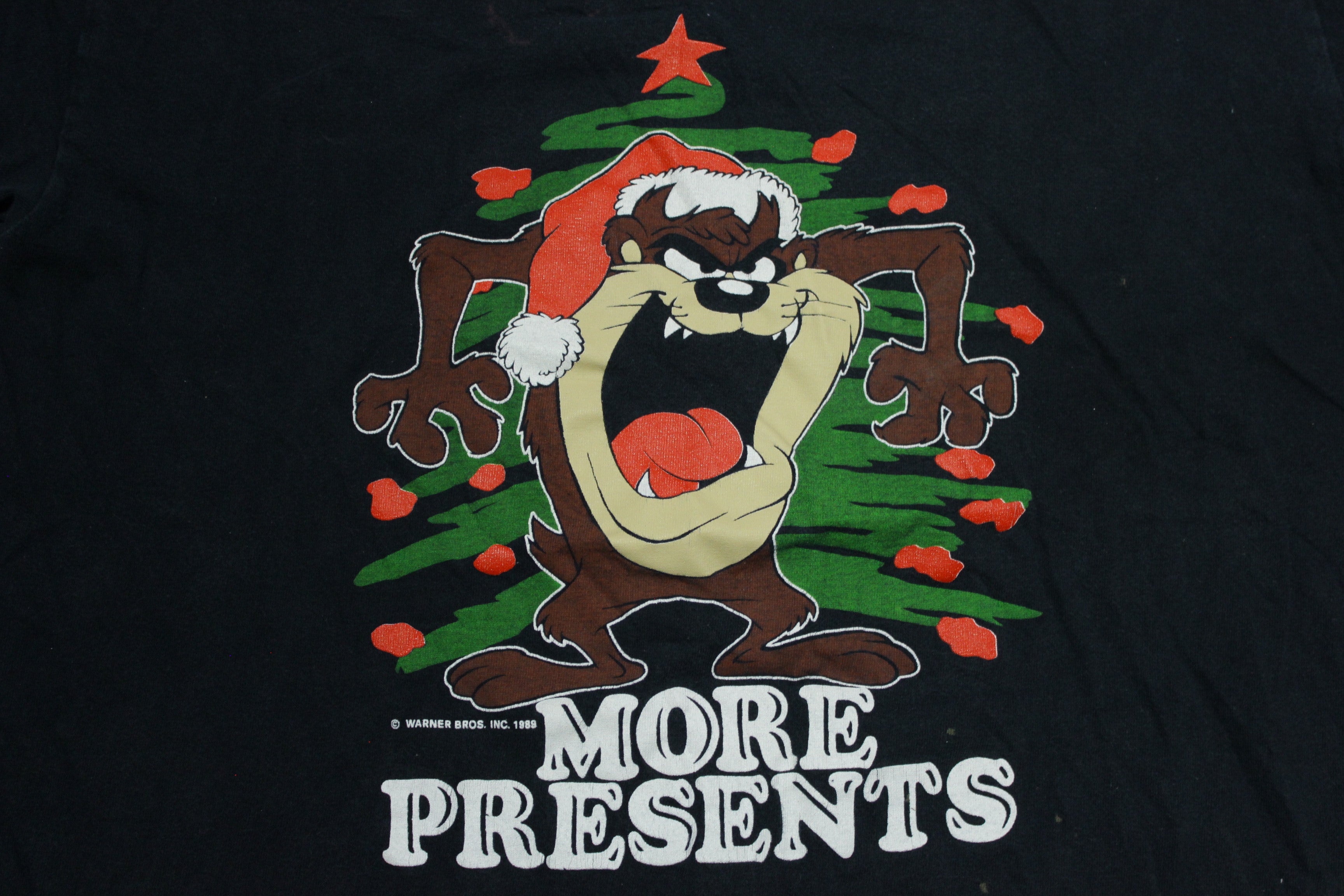 Taz Looney Tunes Christmas Vintage 1989 T-Shirt - More Presents - Single Stitch - Made in USA