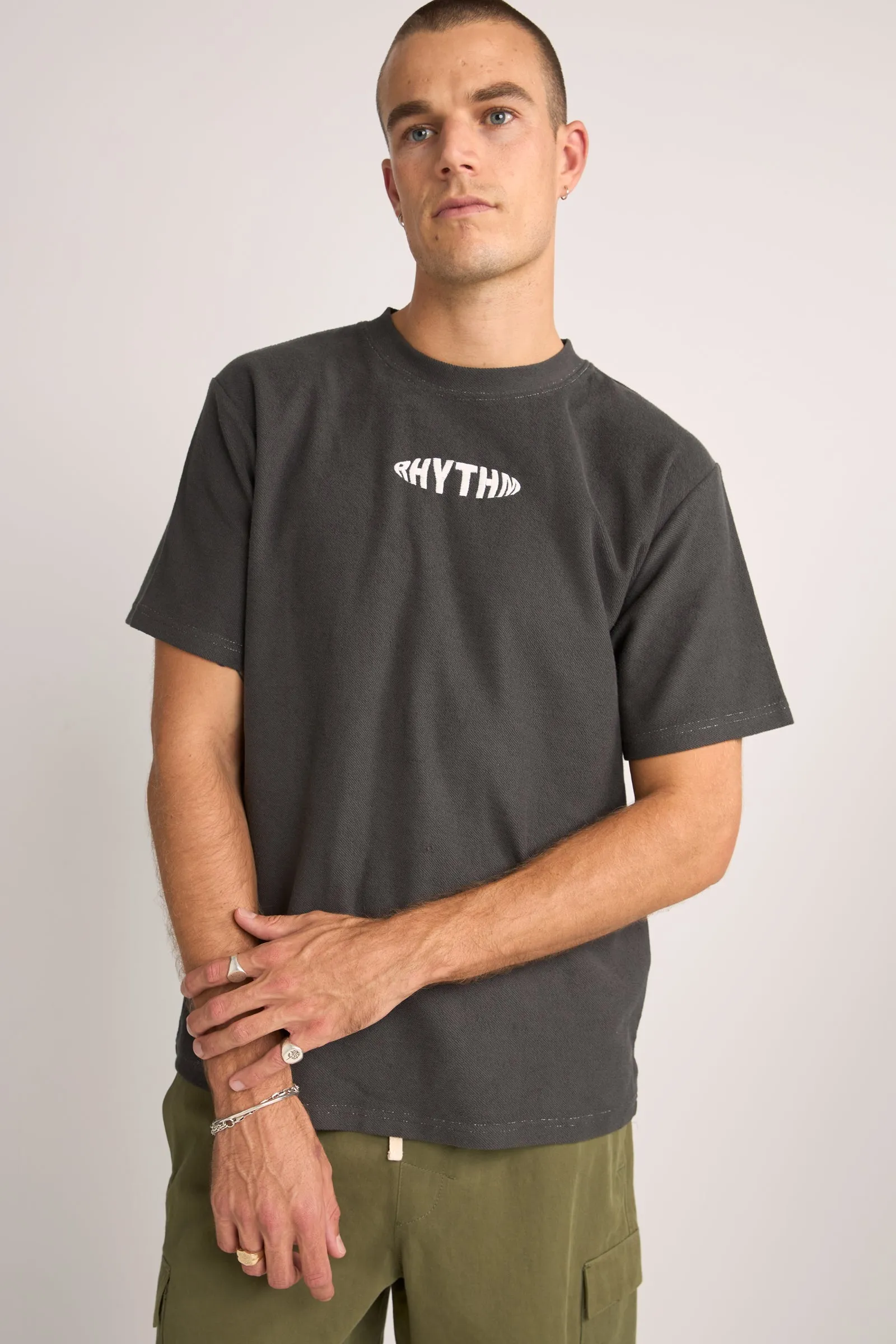 Terry T Shirt with Contrast Stitching in Black