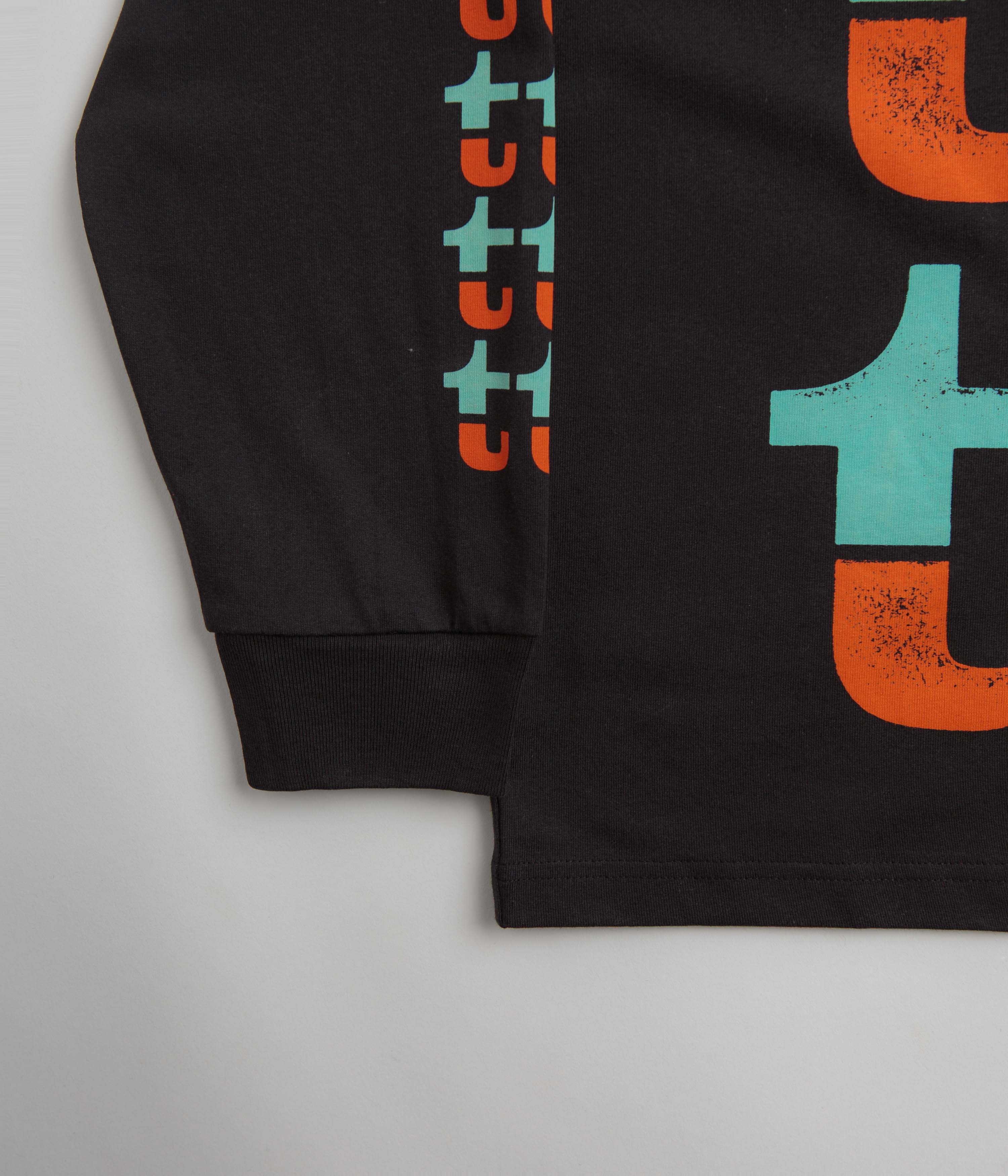 The Trilogy Tapes Black Long Sleeve T-Shirt - Orange and Turquoise