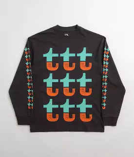 The Trilogy Tapes Black Long Sleeve T-Shirt - Orange and Turquoise