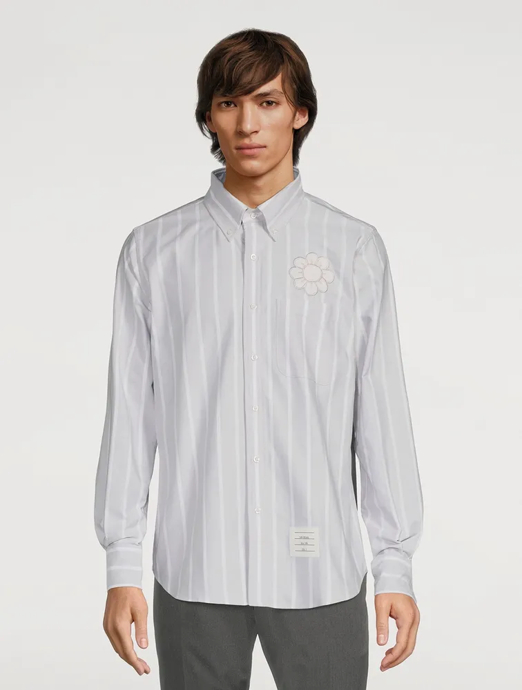 Satin Stitch Floral Applique Shirt by THOM BROWNE