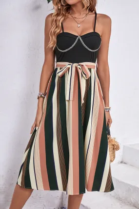 Strappy Striped Dress with Tie Detail