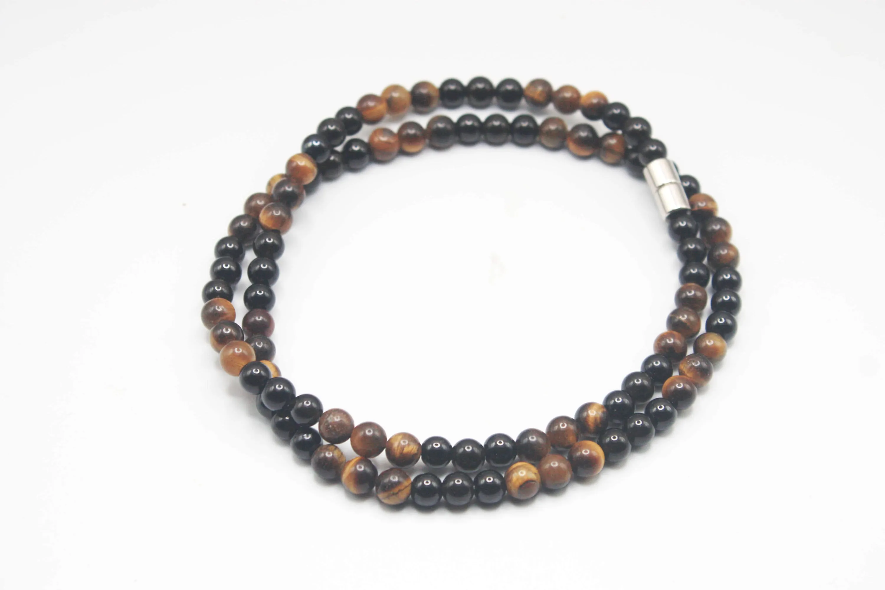 Tiger Eye and Obsidian Necklace - Semi Precious Gemstone Jewelry - Protection Stones - Healing Crystals for Men & Women