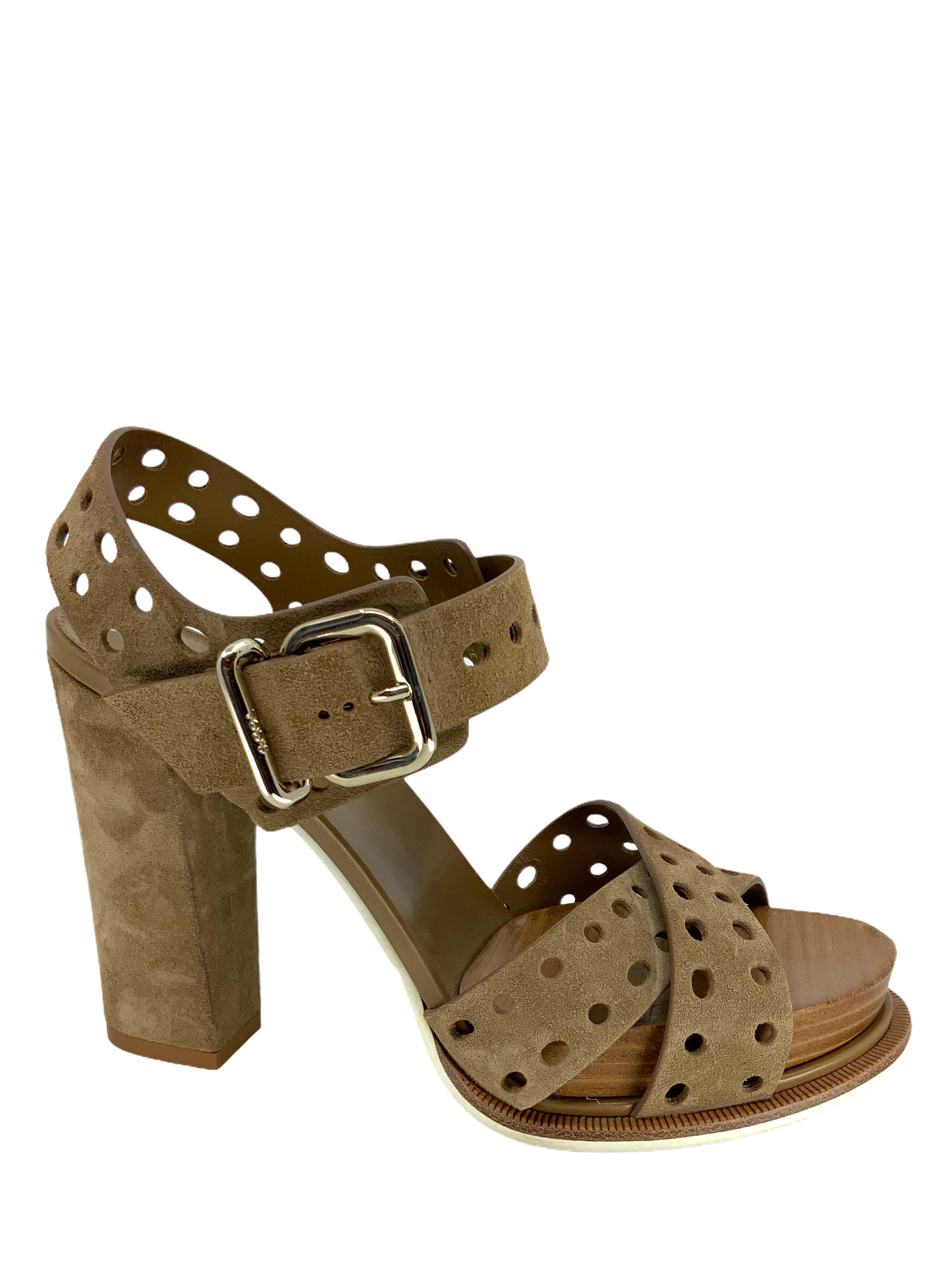 Tod's Suede Block Heel Sandal - Perforated, Size 7