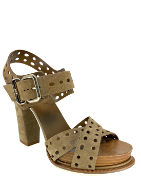 Tod's Suede Block Heel Sandal - Perforated, Size 7