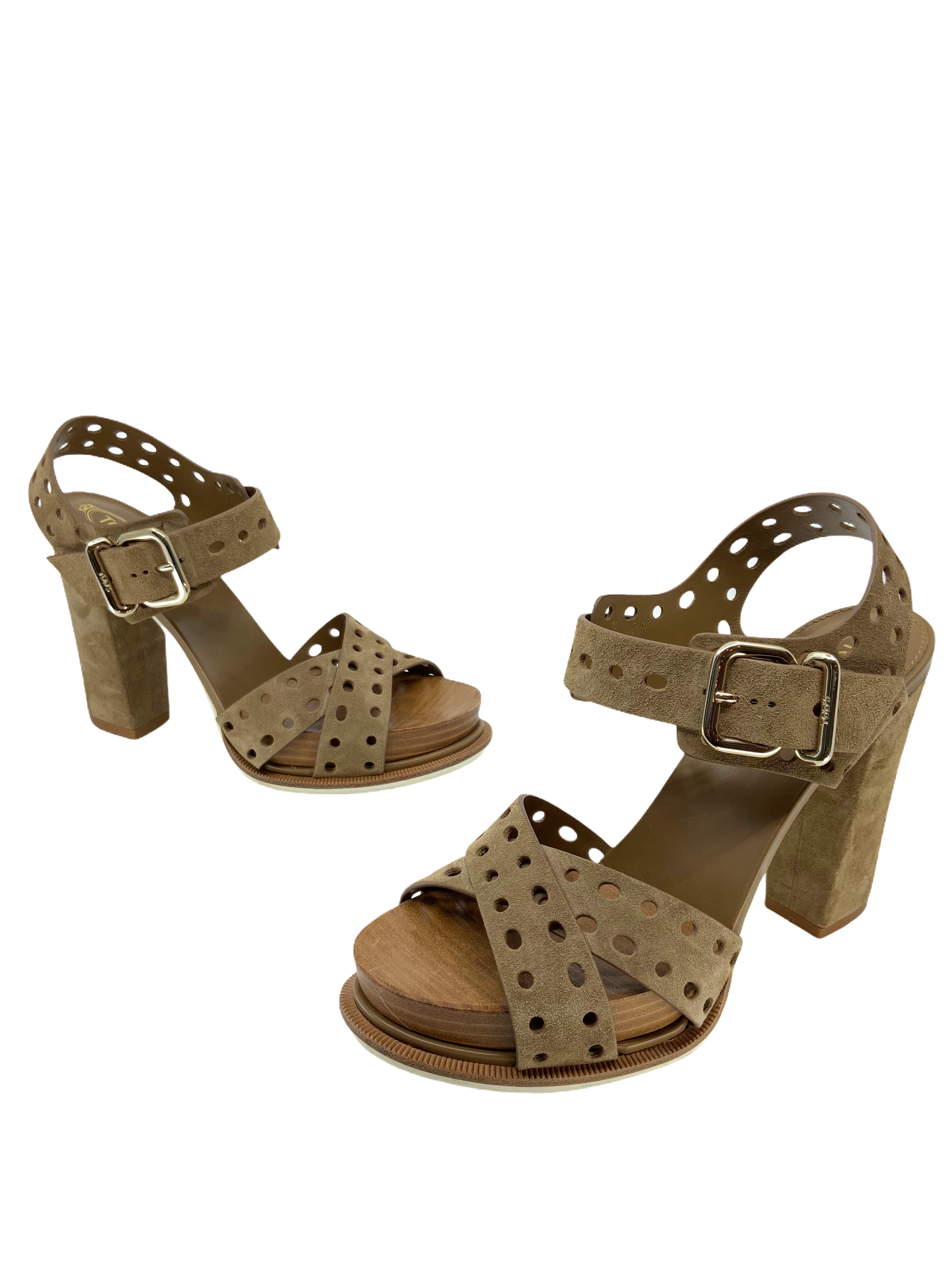 Tod's Suede Block Heel Sandal - Perforated, Size 7