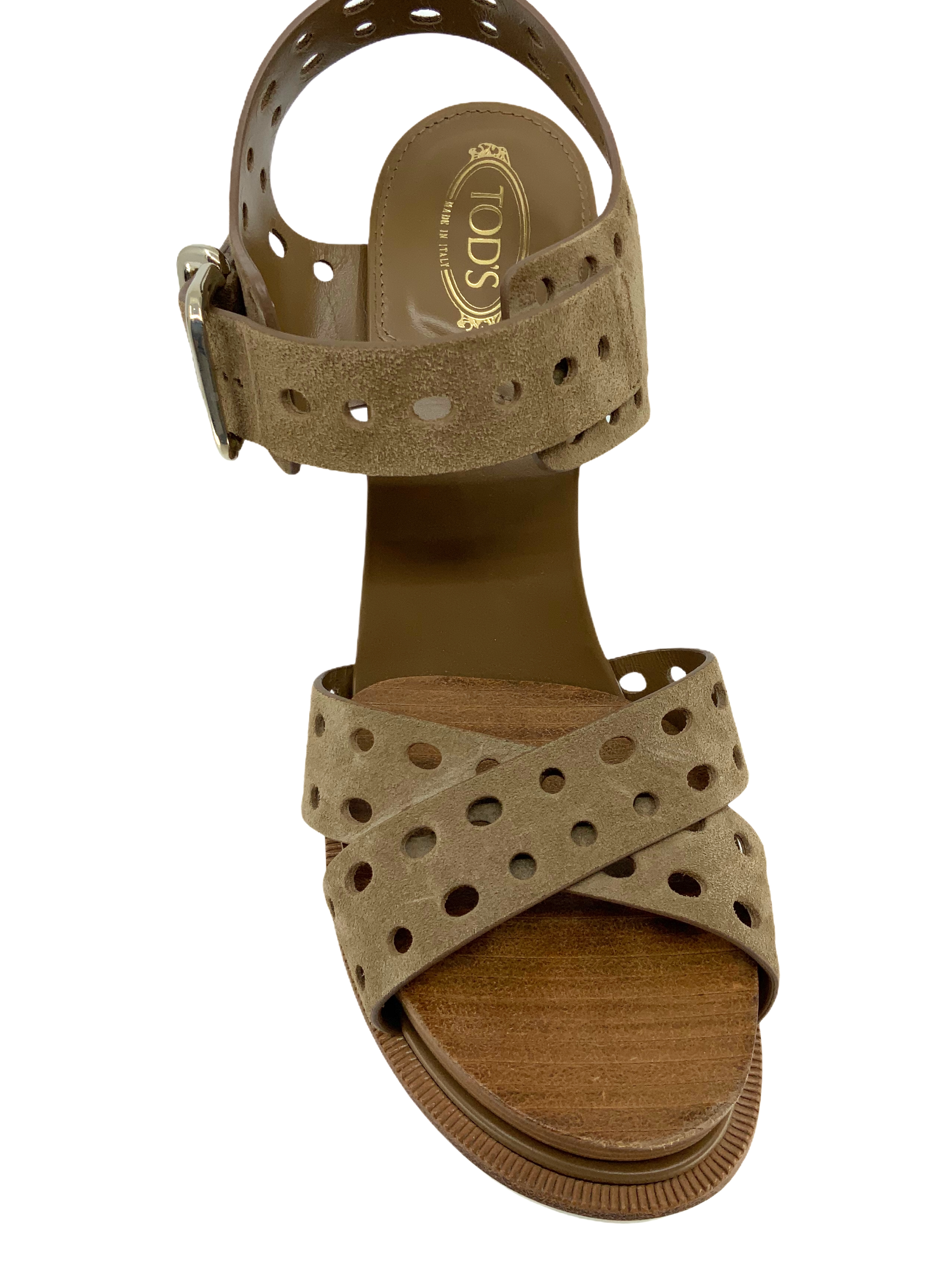 Tod's Suede Block Heel Sandal - Perforated, Size 7