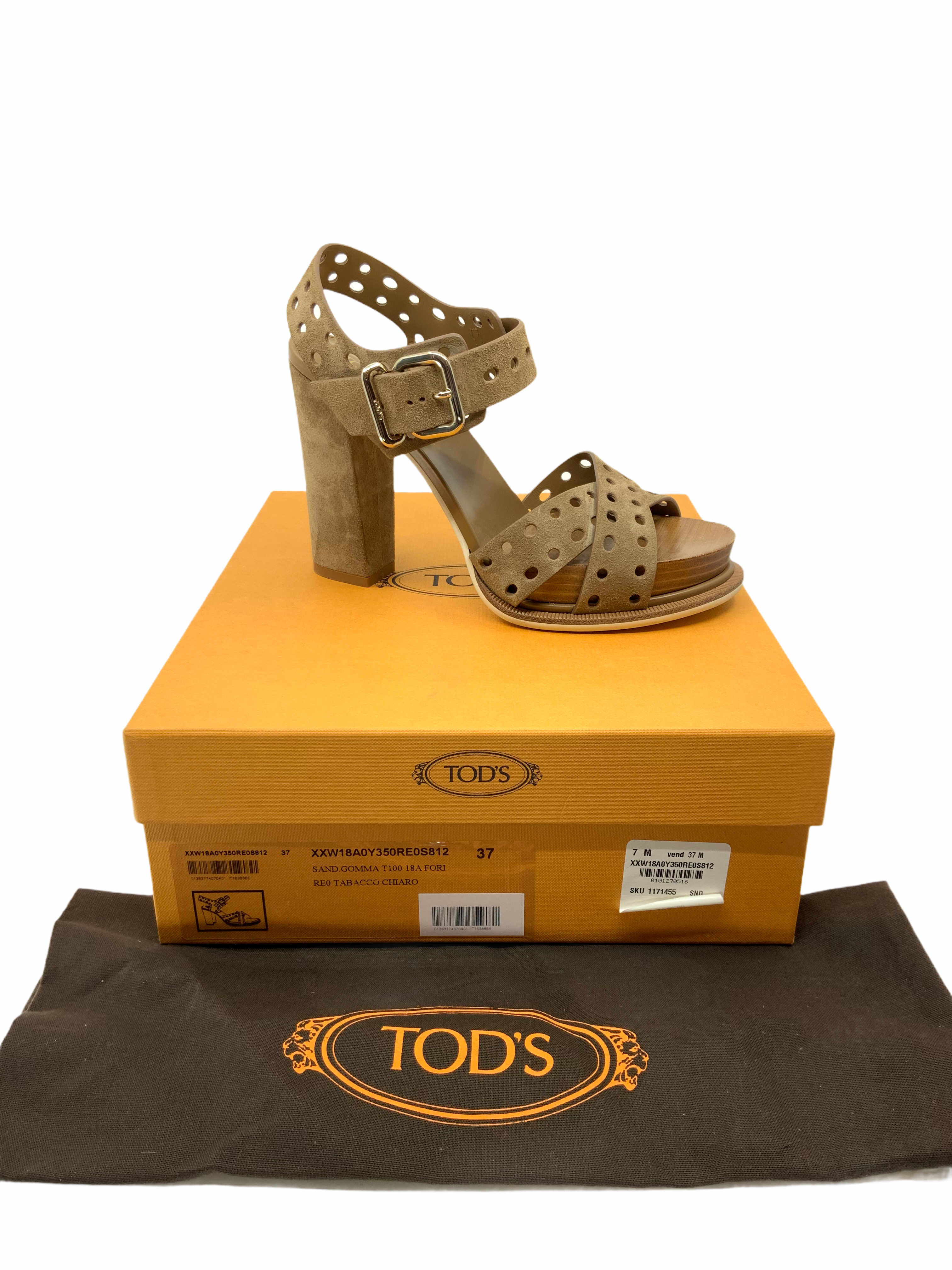 Tod's Suede Block Heel Sandal - Perforated, Size 7