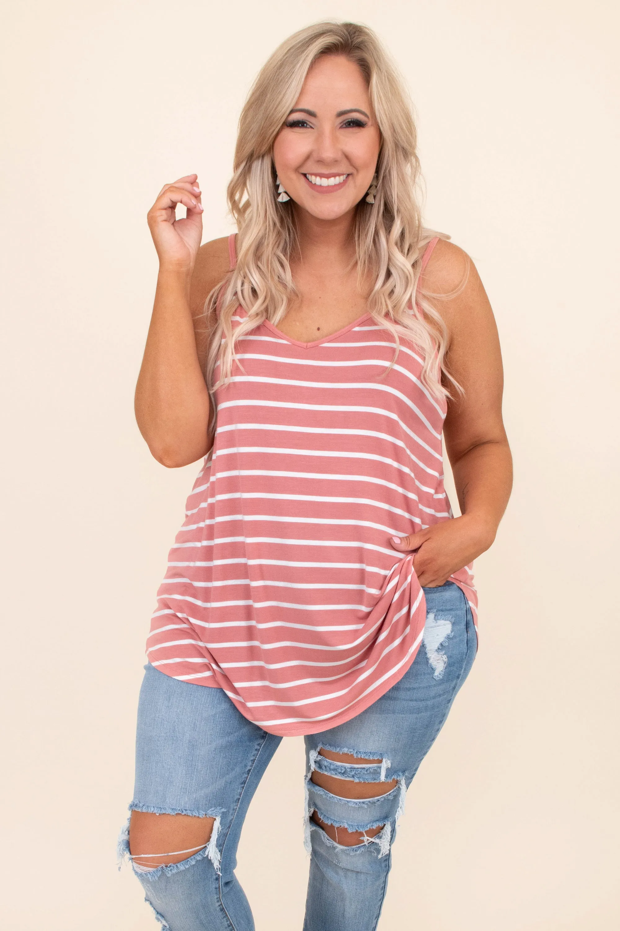 Toes In The Sand Tank, Ash Rose - Tank in Ash Rose color with a sandy beach theme.