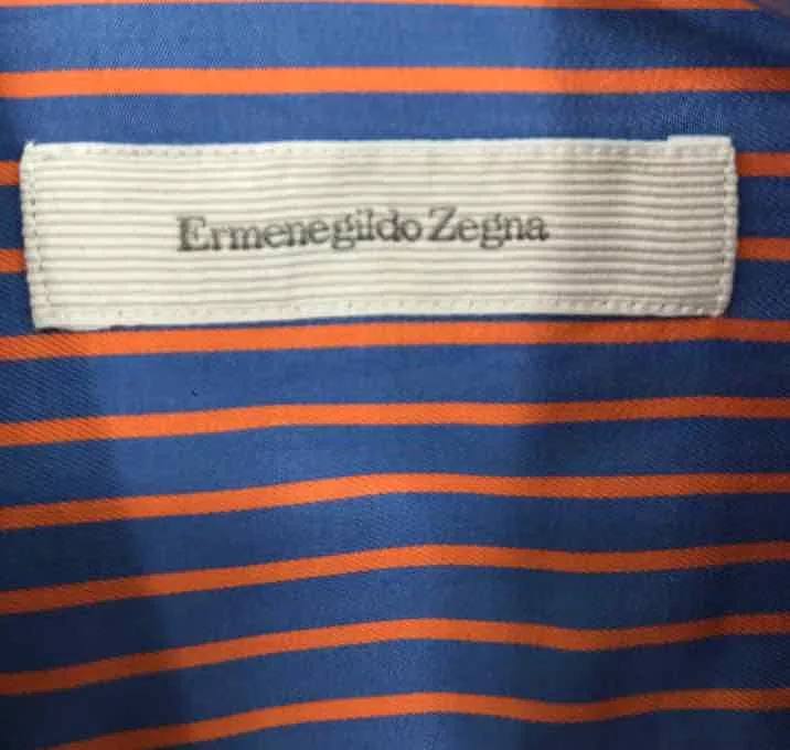 Used Ermenegildo Zegna Blue Small Stripe Men's Button Down