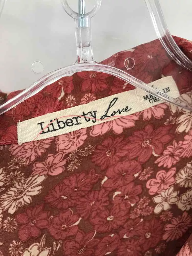 Used Liberty Love Red Button Down, Size Large, Printed, Best Deal.