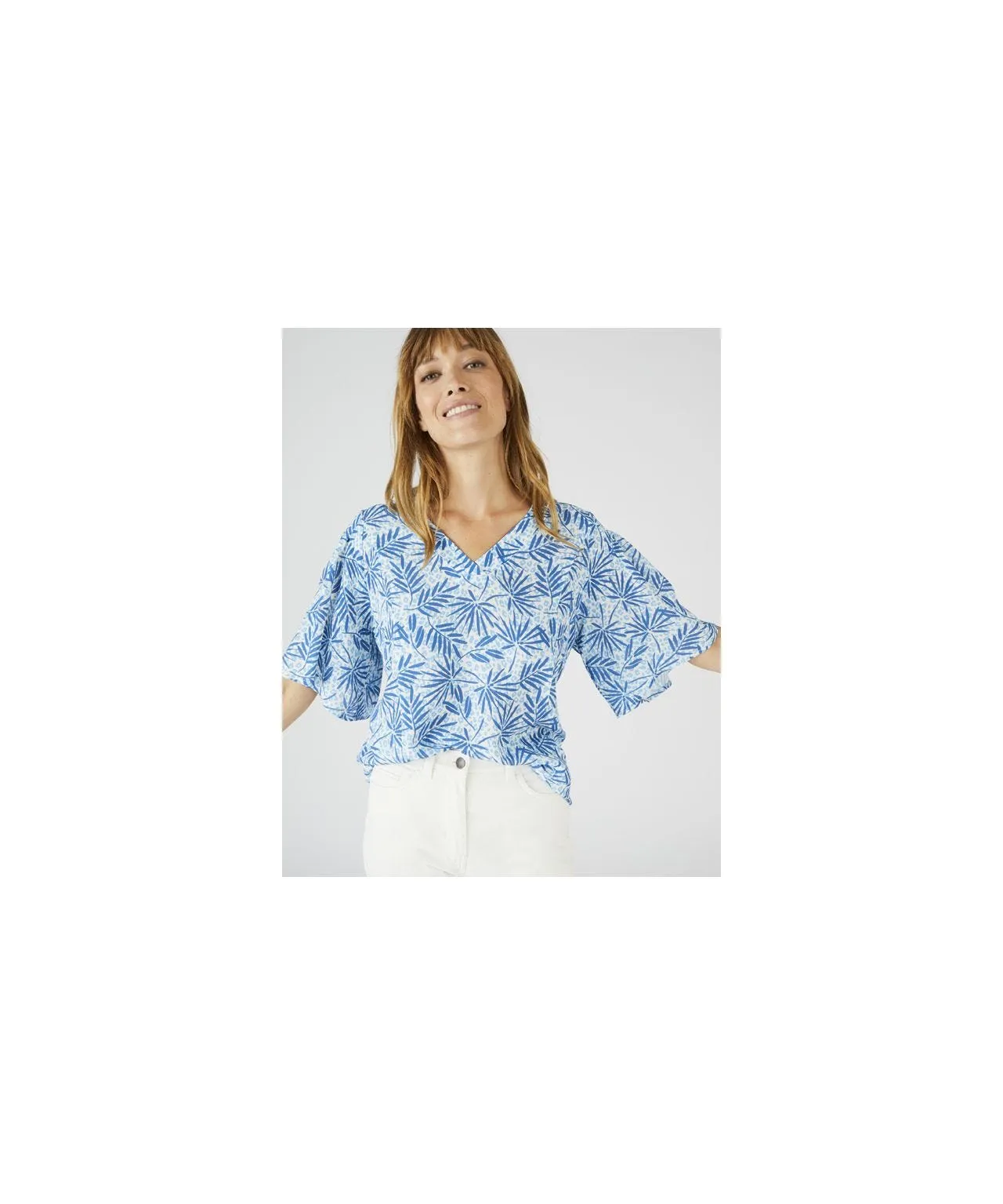 V-neck Fluted Sleeve Crinkle Blouse Stylish Women's Top