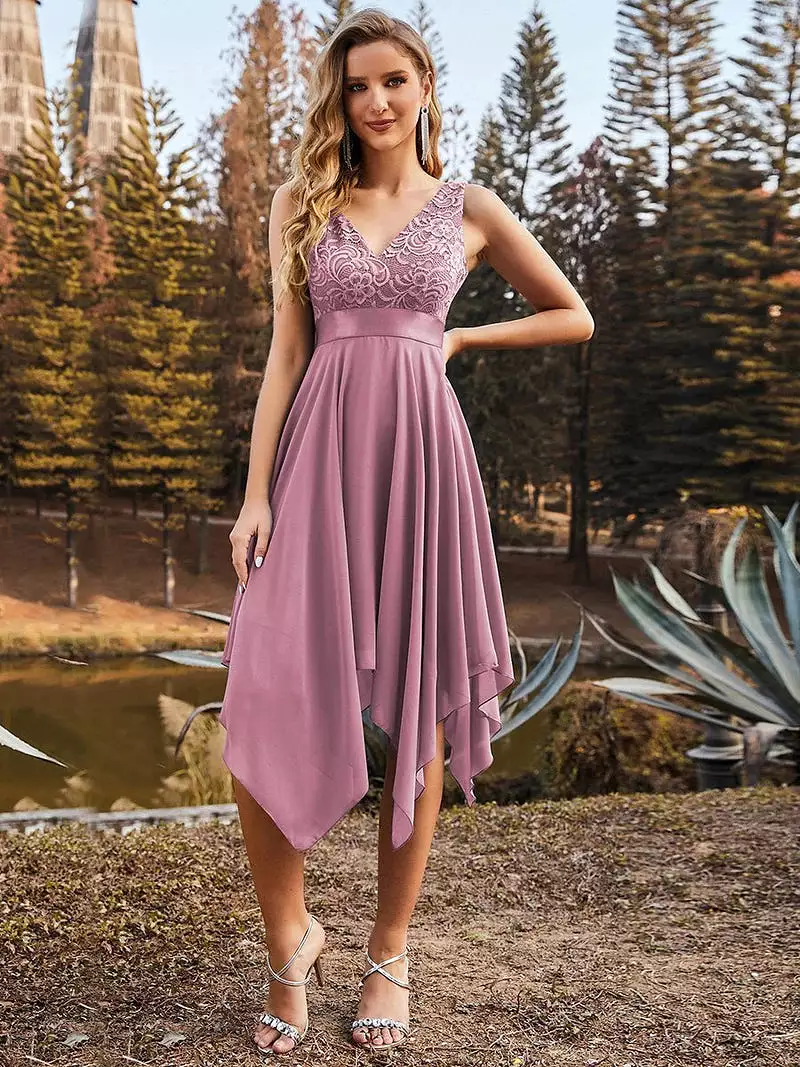 V-Neck Lace Chiffon Evening Dress