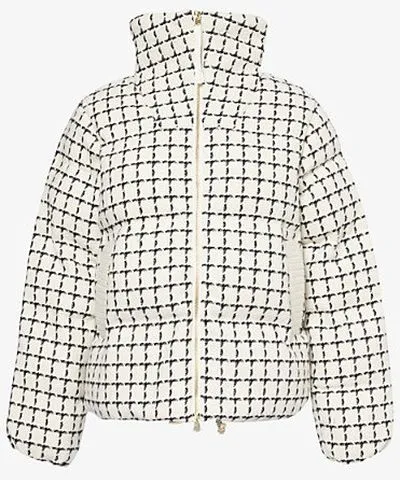 Varley Womens Egret Mono Check Eugene Check Puffer Oversized Wool-Blend Twill Jacket