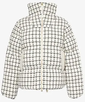 Varley Womens Egret Mono Check Eugene Check Puffer Oversized Wool-Blend Twill Jacket