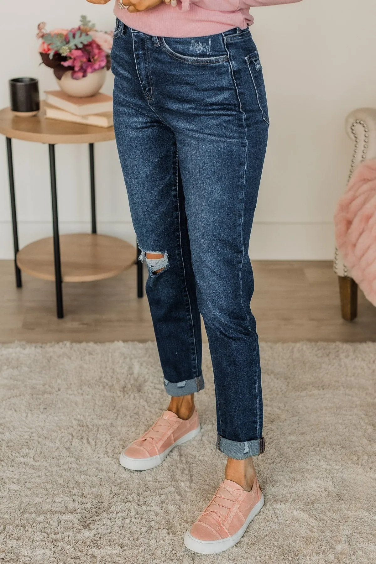 Vervet Roll Up Stretch Mom Jeans- Raelynn Wash high demand