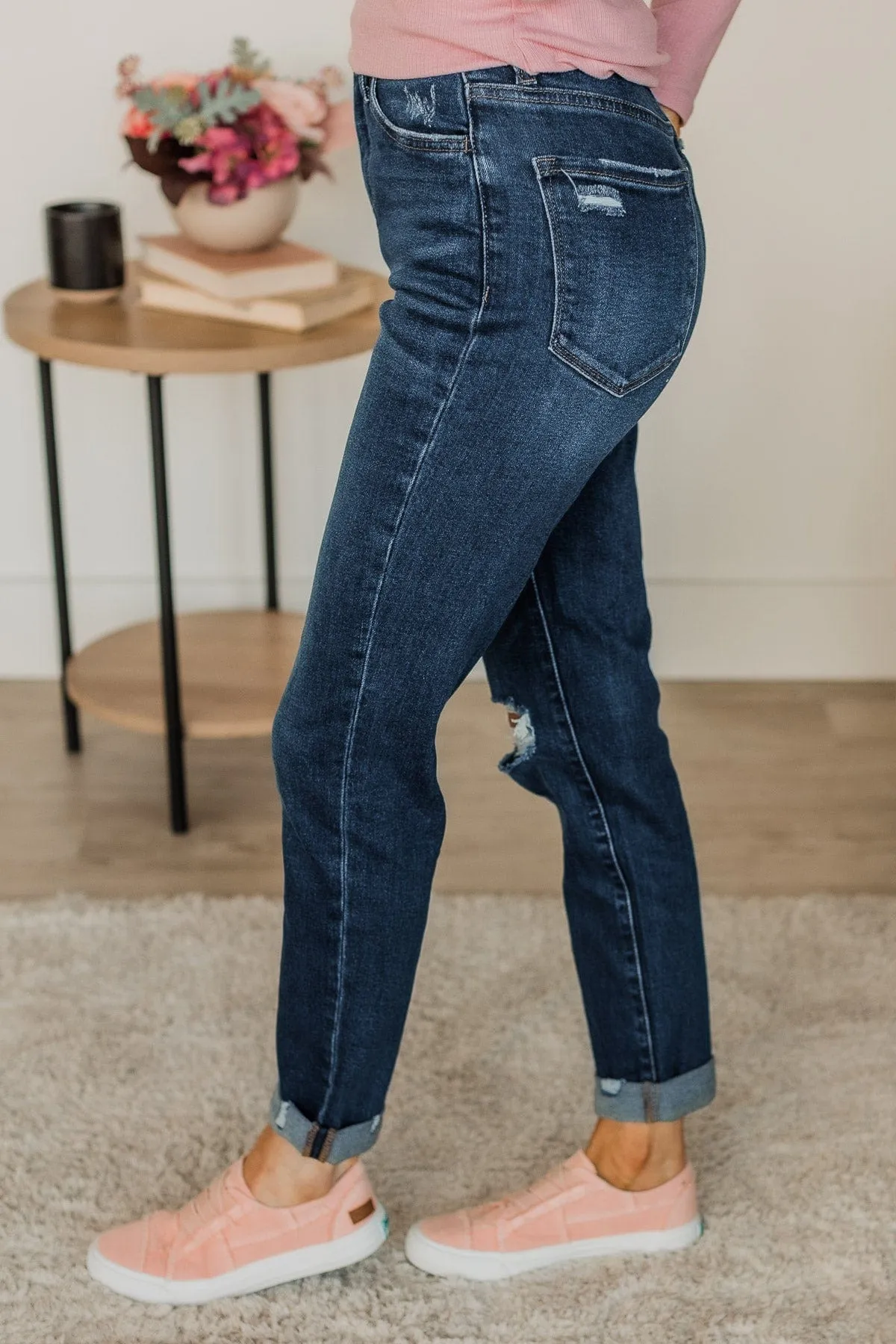 Vervet Roll Up Stretch Mom Jeans- Raelynn Wash high demand