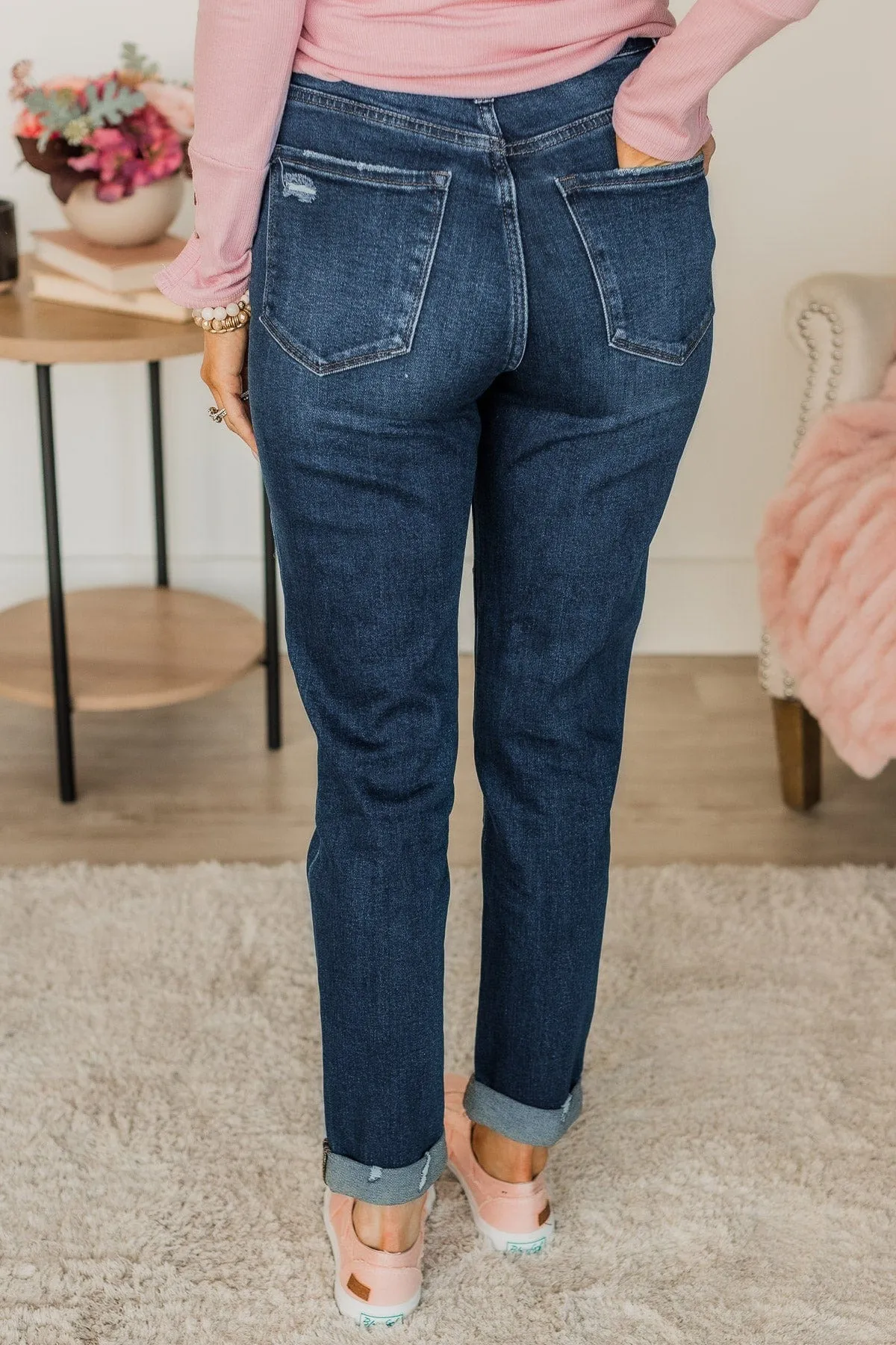 Vervet Roll Up Stretch Mom Jeans- Raelynn Wash high demand