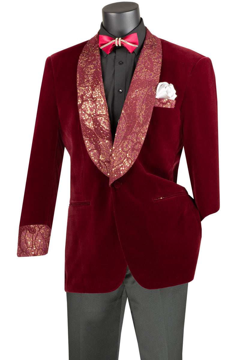 Vinci Burgundy Velvet Sport Coat: Regular Fit, Single Breasted