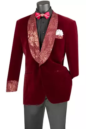 Vinci Burgundy Velvet Sport Coat: Regular Fit, Single Breasted