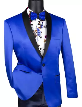 Vinci Royal Blue Slim Fit Sport Coat with Narrow Shawl Lapel (BST-1)