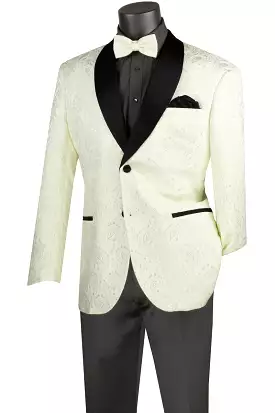 Vinci White Modern Fit Jacquard Fabric Sport Coat with Bow Tie - BM-1