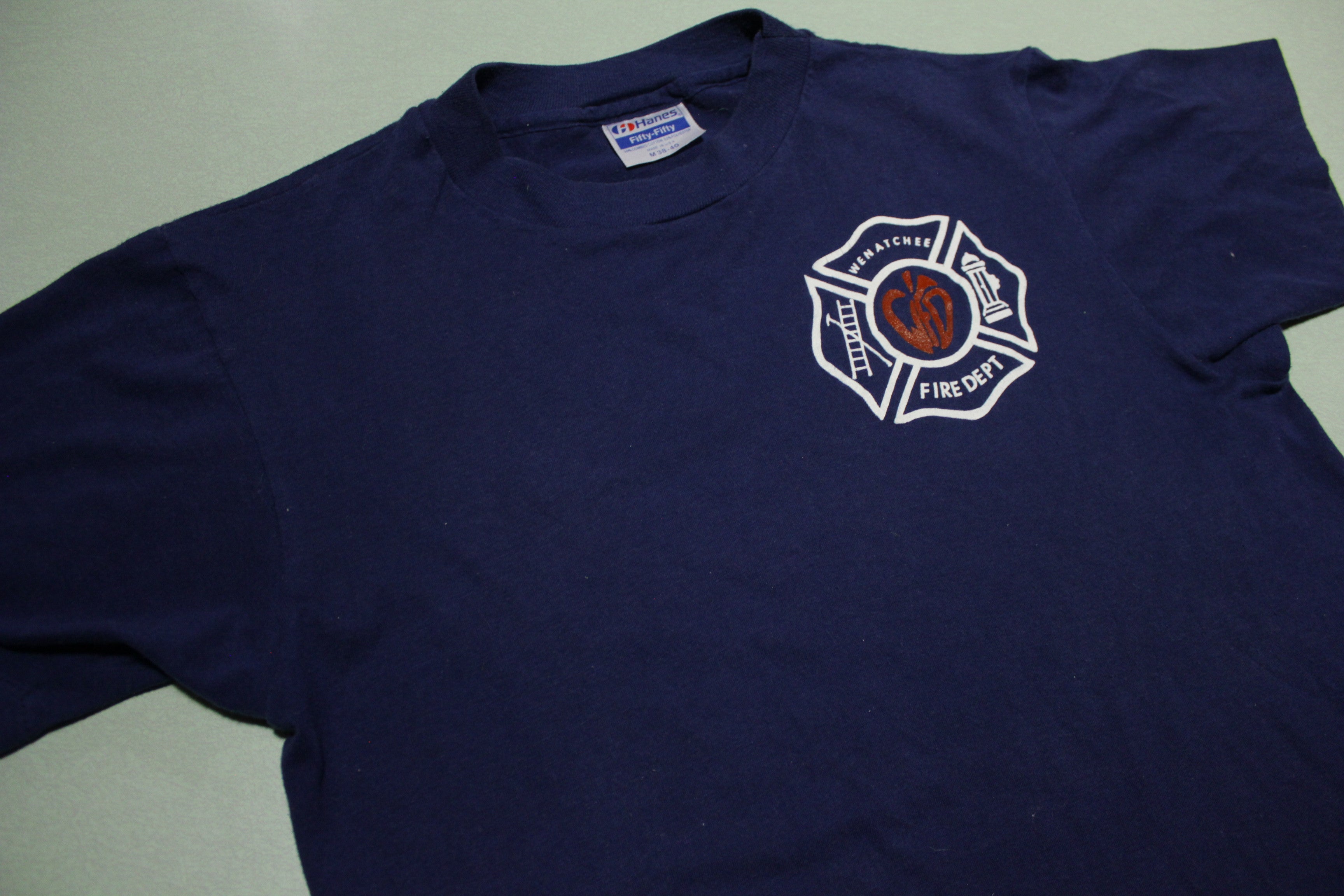 Vintage 80's Hanes Single Stitch Wenatchee Fire Department USA T-Shirt.