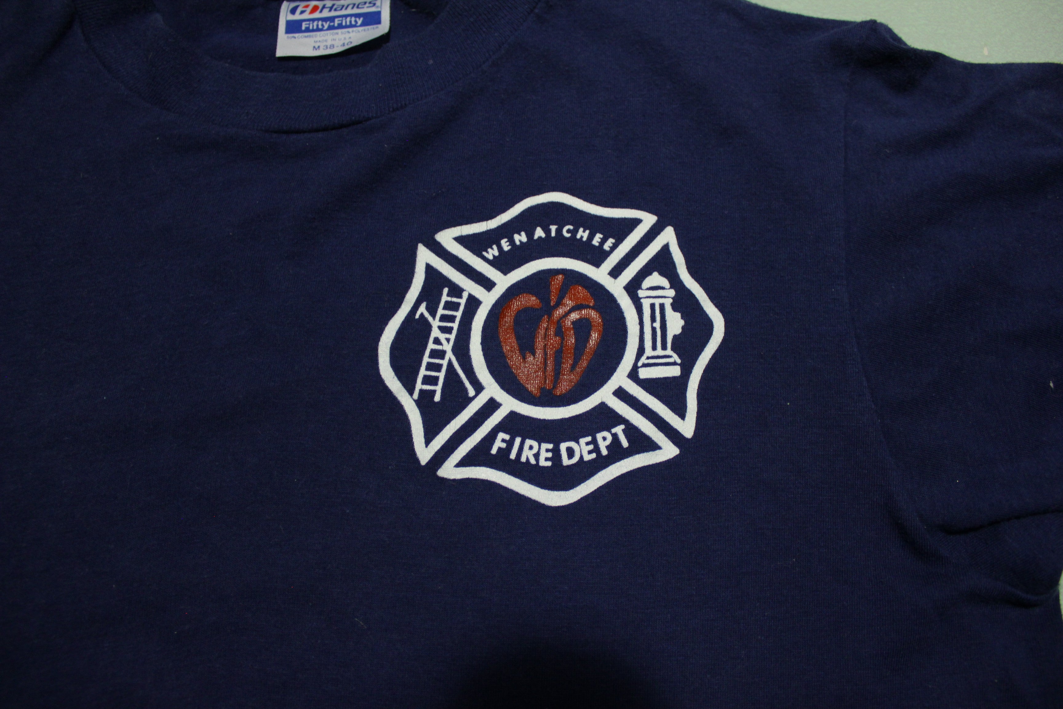 Vintage 80's Hanes Single Stitch Wenatchee Fire Department USA T-Shirt.