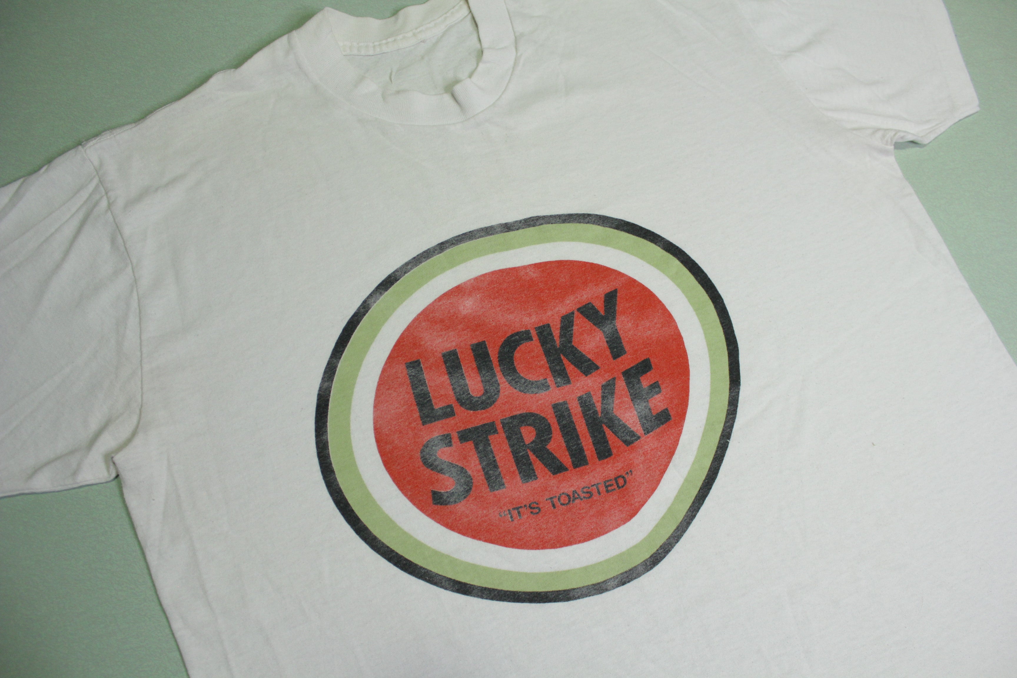 Vintage 80's Lucky Strike It's Toasted Cigarette Smoking T-Shirt Single Stitch