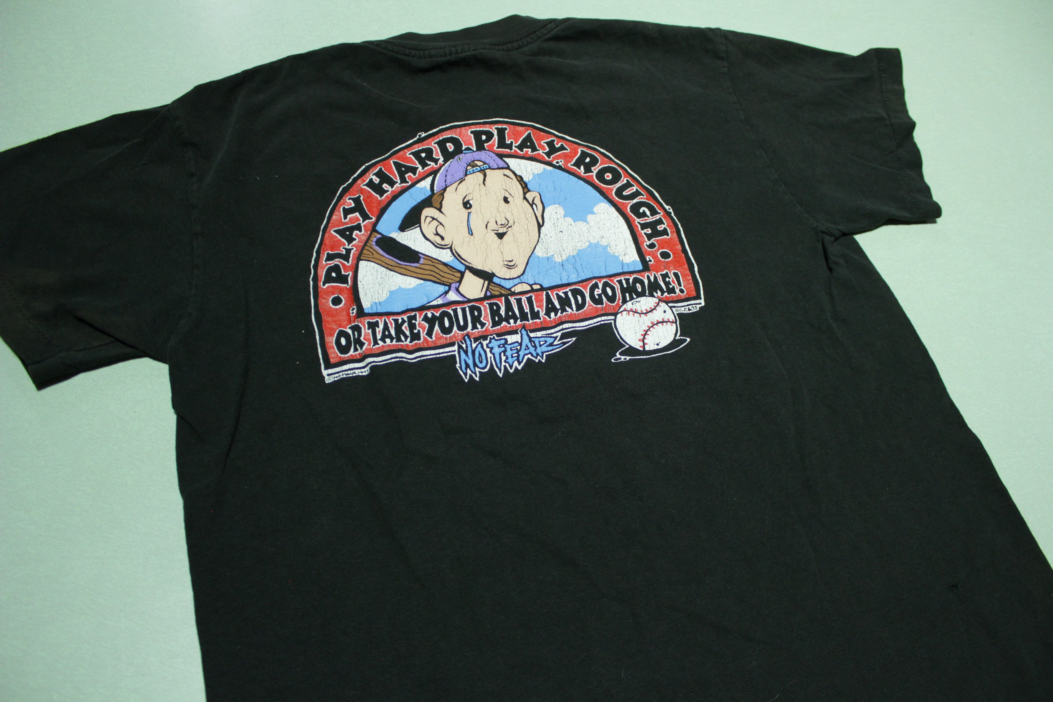 Vintage 90's Single Stitch T-Shirt - No Fear 1993 Design - Play Hard, Play Rough or Go Home