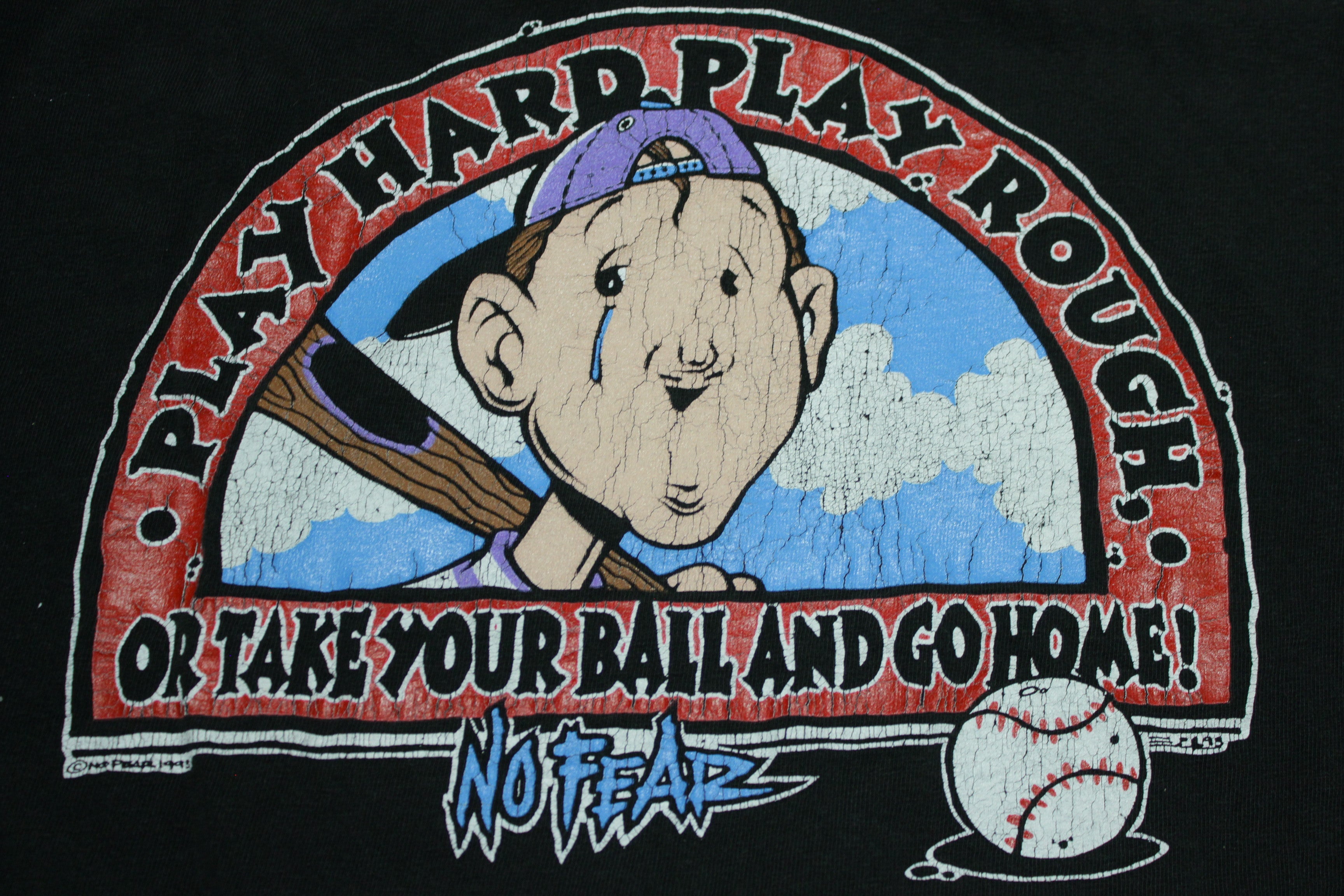 Vintage 90's Single Stitch T-Shirt - No Fear 1993 Design - Play Hard, Play Rough or Go Home