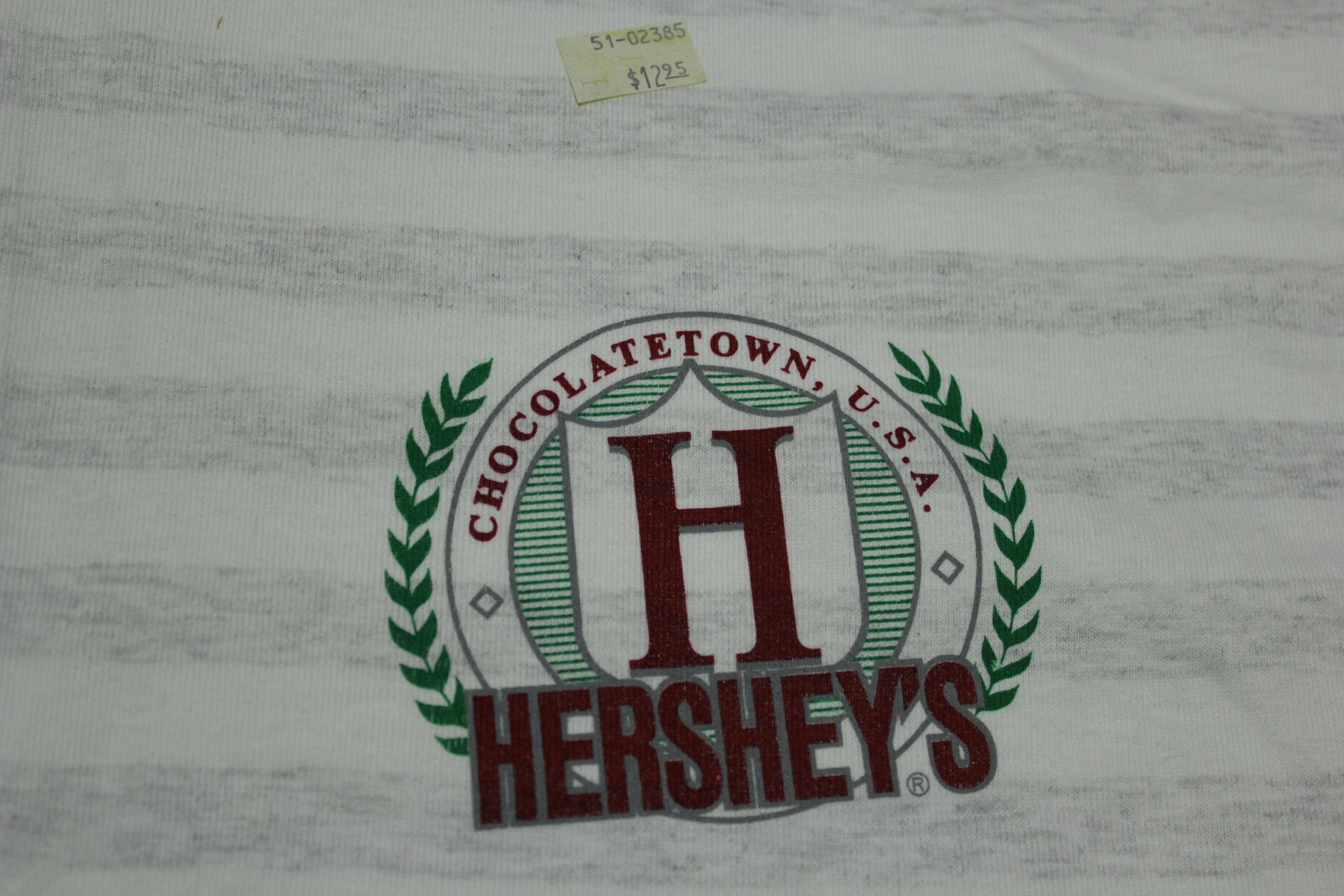 Vintage Hershey's Chocolatetown USA striped single stitch tourist snack t-shirt.