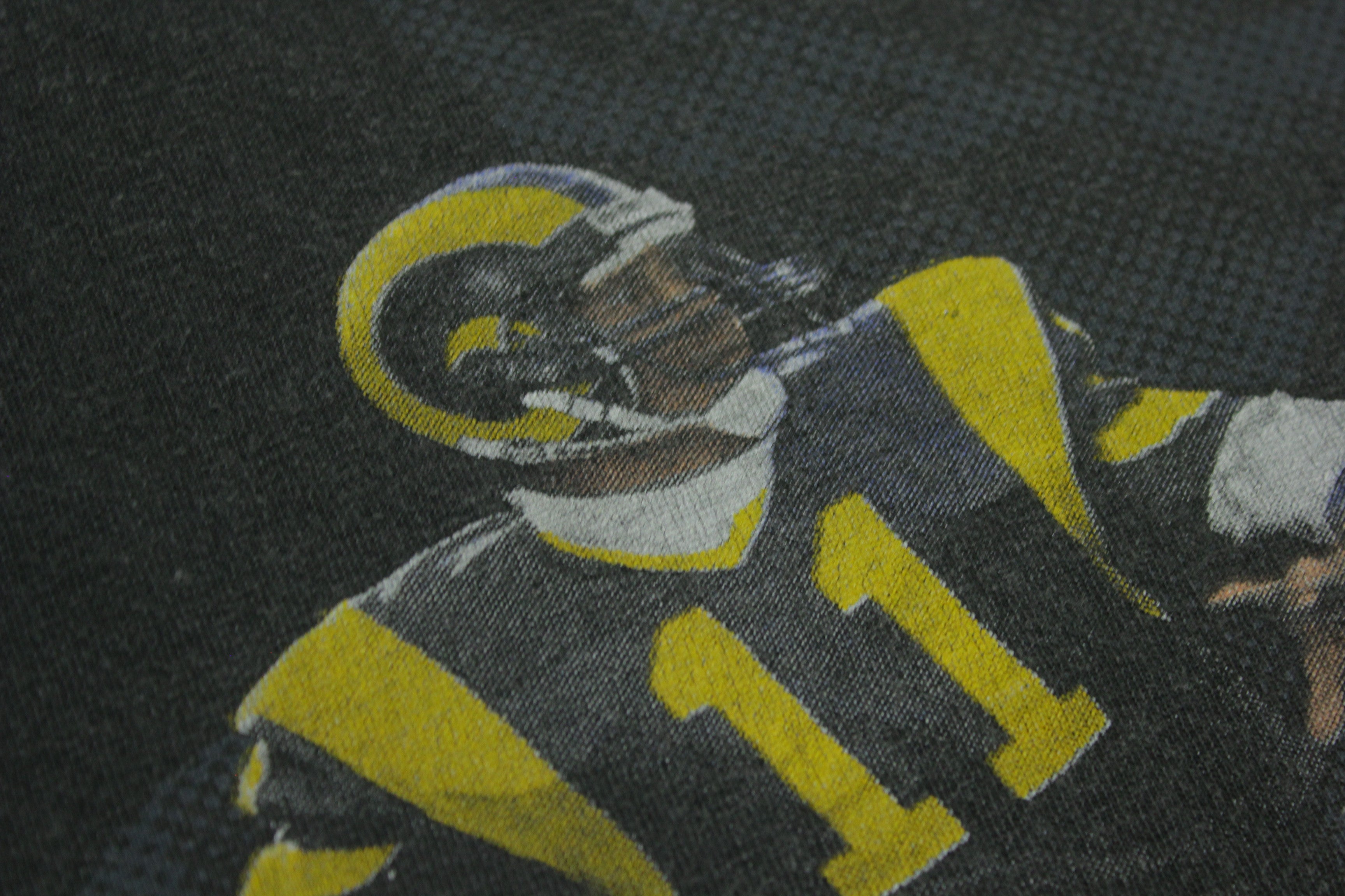 Vintage Jim Everett 1990's Los Angeles Rams NFL T-Shirt, Single Stitch, Faded Black.