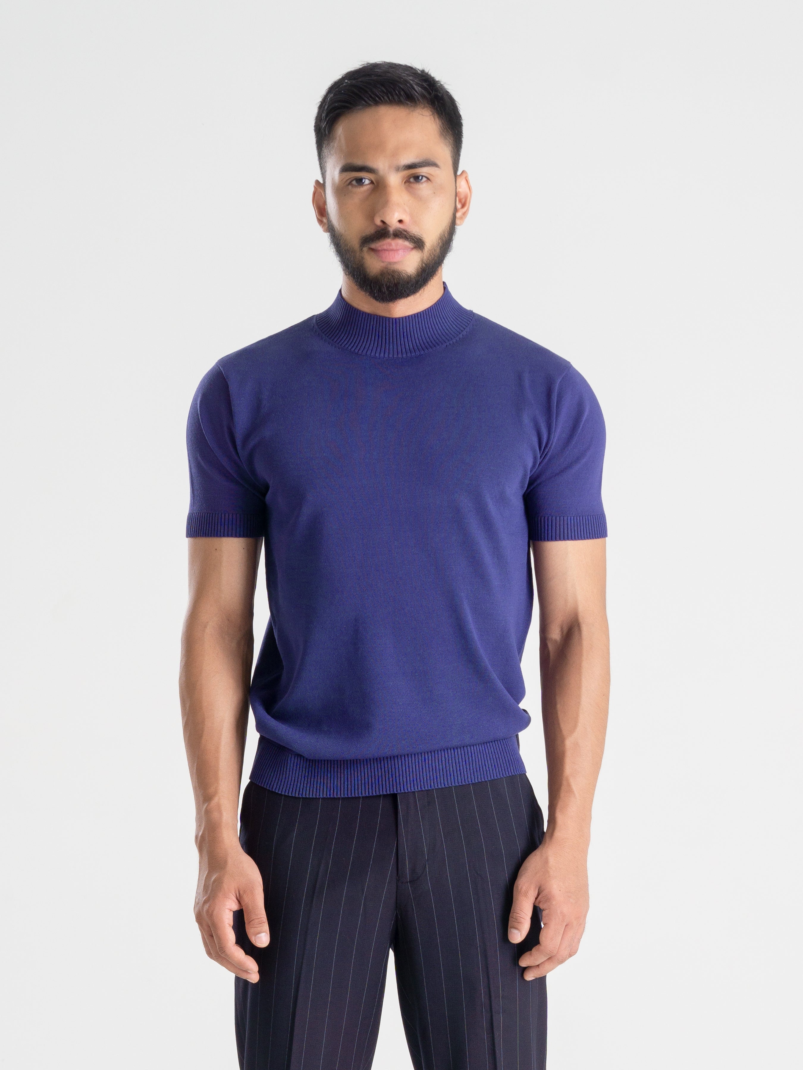 Violet Ribbed Collar Knit Tee