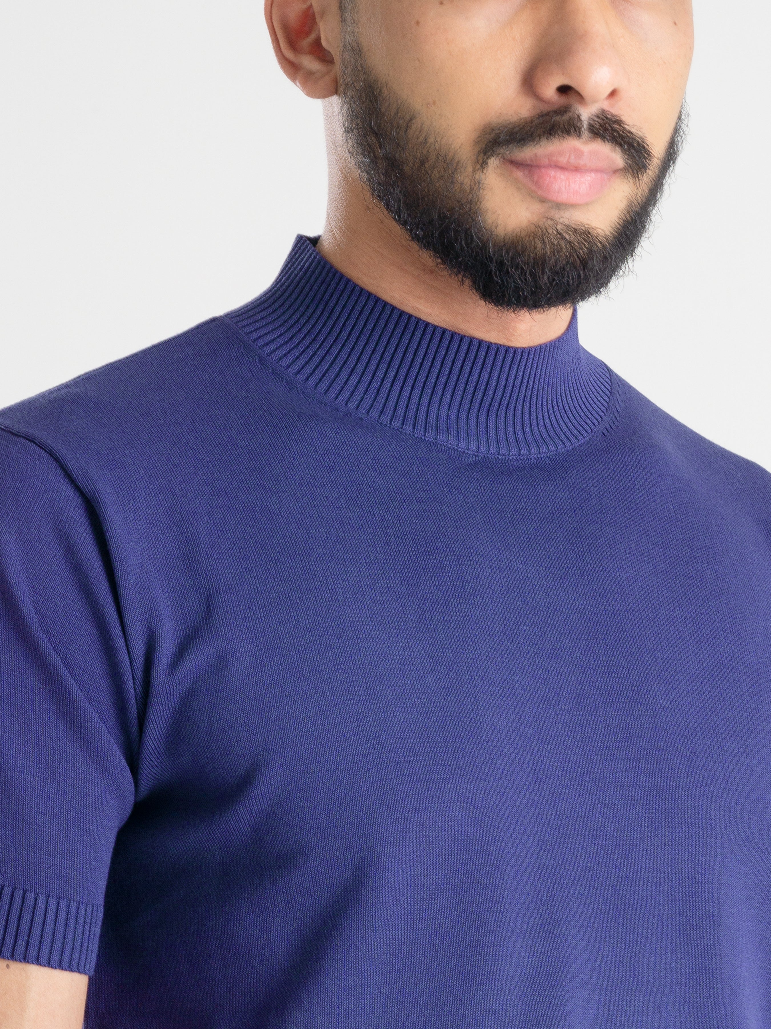 Violet Ribbed Collar Knit Tee