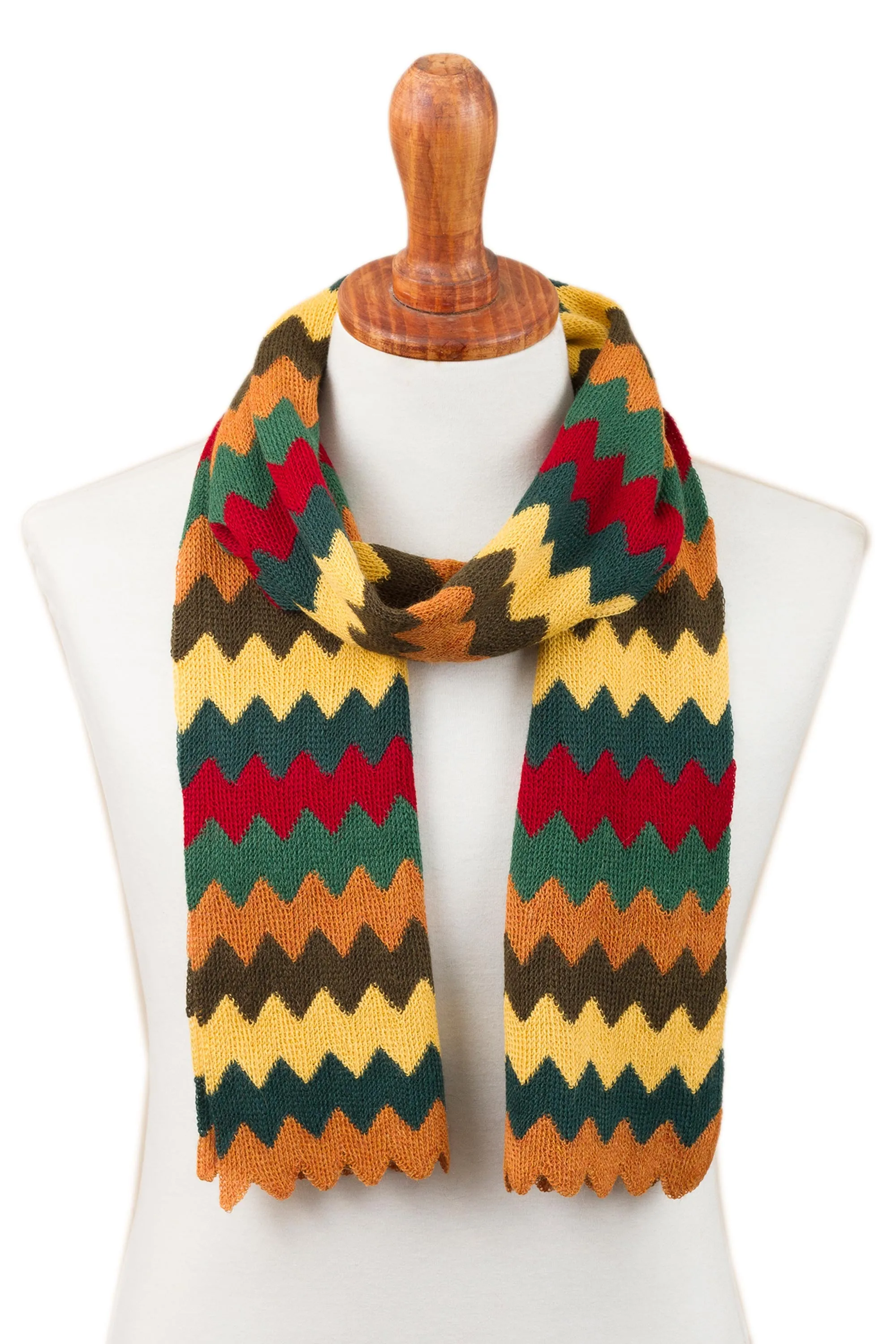 Warm Zigzags Colorful Zigzag Alpaca Blend Wrap Scarf Peru