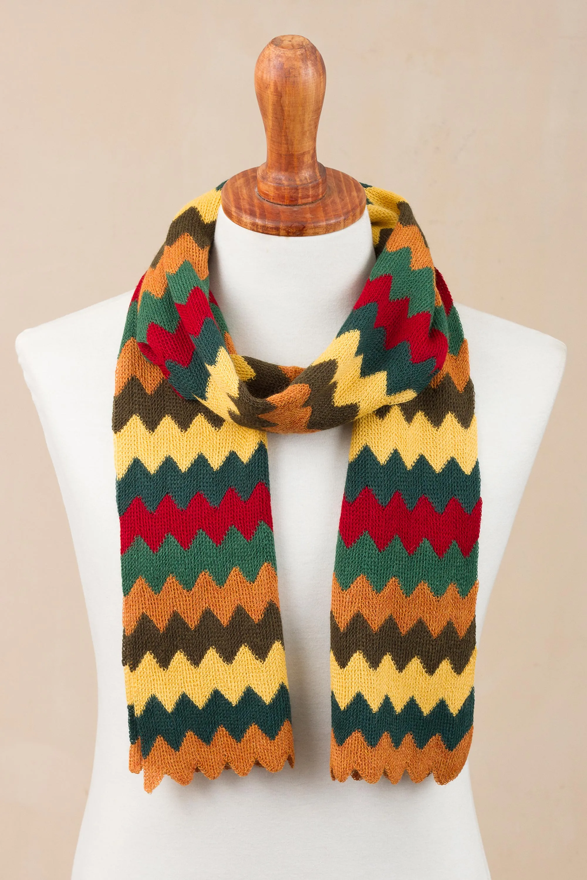 Warm Zigzags Colorful Zigzag Alpaca Blend Wrap Scarf Peru